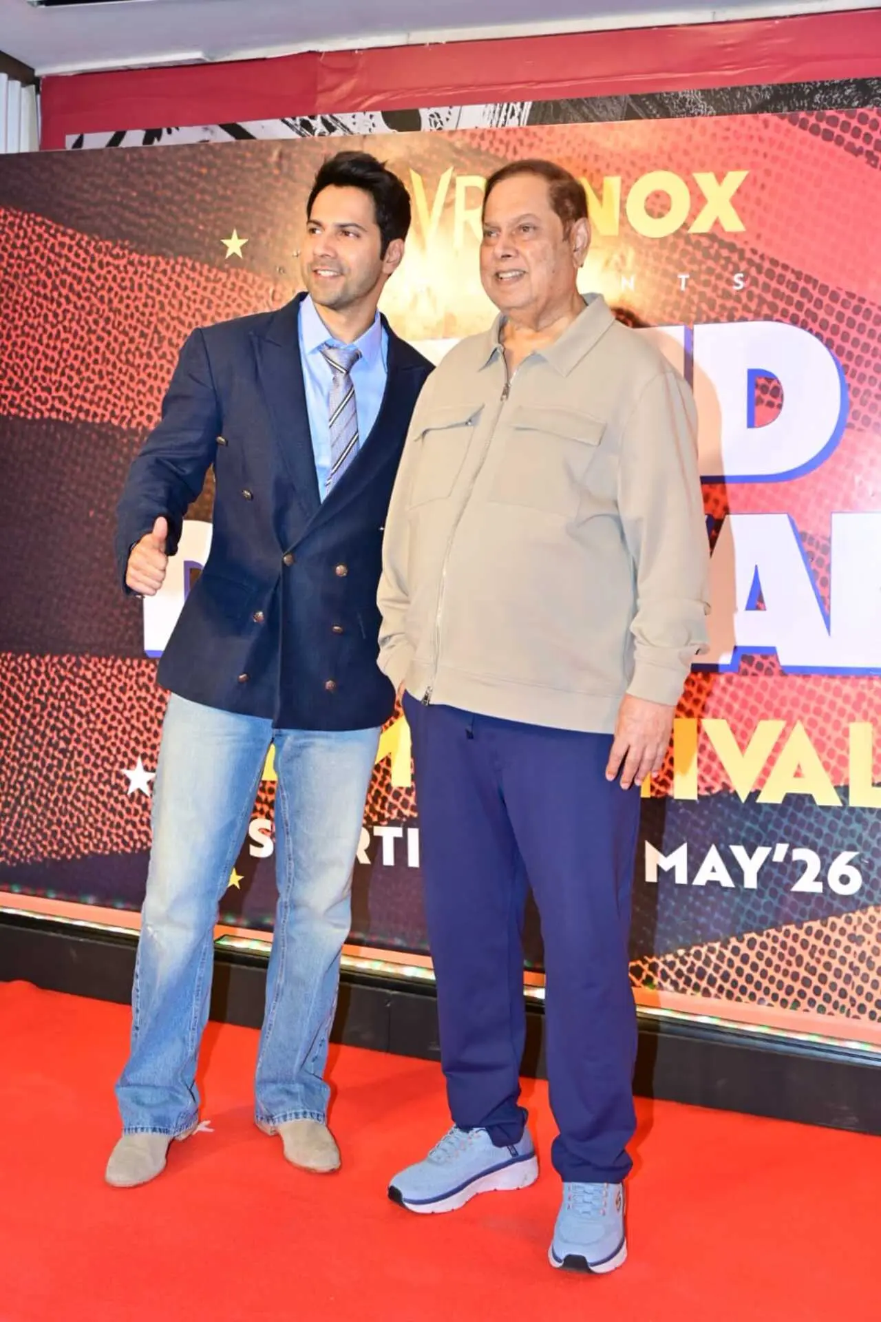 Father-daughter duo Varun Dhawan and David Dhawan were seen posing together at the David Dhawan film festival. Father-daughter duo Varun Dhawan and David Dhawan were seen posing together at the David Dhawan film festival. 